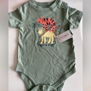 NWT Green Baby Onesie with Animal Print